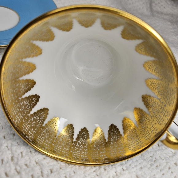 Aynsley England Turquoise Vintage Teacup Saucer Gold Filigree Corset Design RARE - Picture 8 of 16
